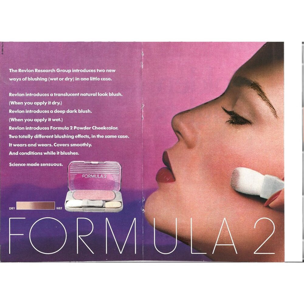 Revlon Formula Blush Make up AD 1980s Vintage Print Ad